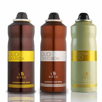 Birra Oud Arabica, Essentially Oud, Oud Obsession Deodorant Pack of 3 200ml Each